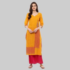 Mustard Rayon Embroidered Kurta